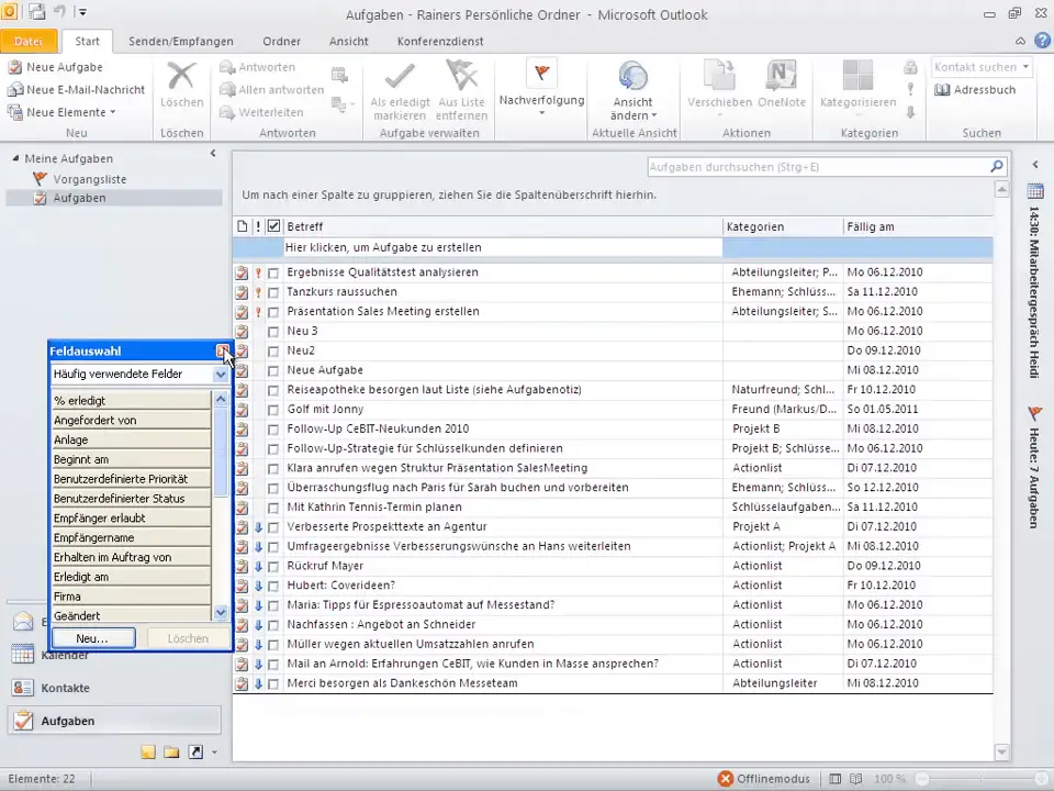 Angepasste Aufgabenliste bereit zum Drucken