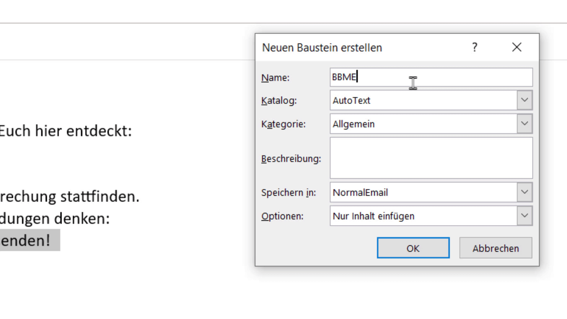 Autotext Abkürzungen in Outlook