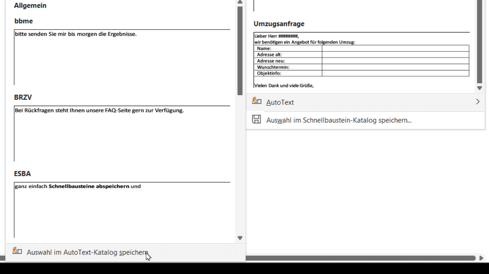 Autotext in Outlook speichern