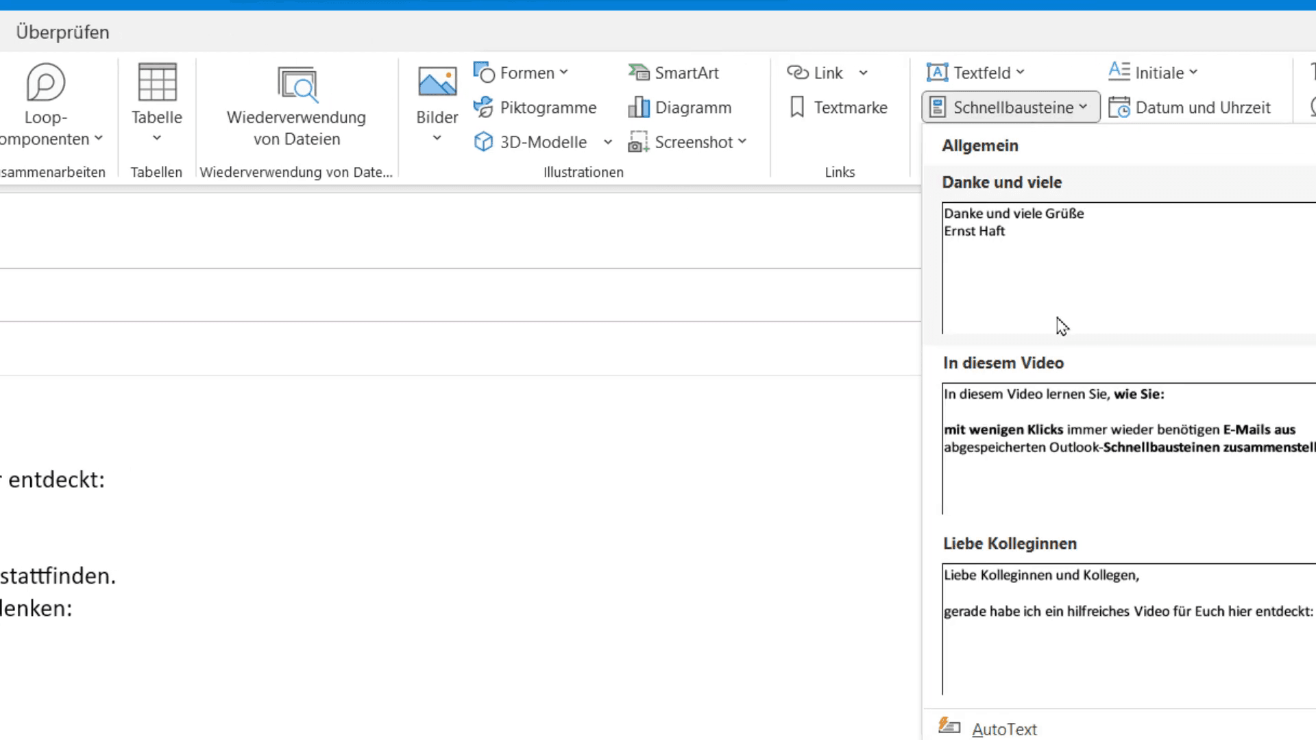 Autotext in Outlook speichern