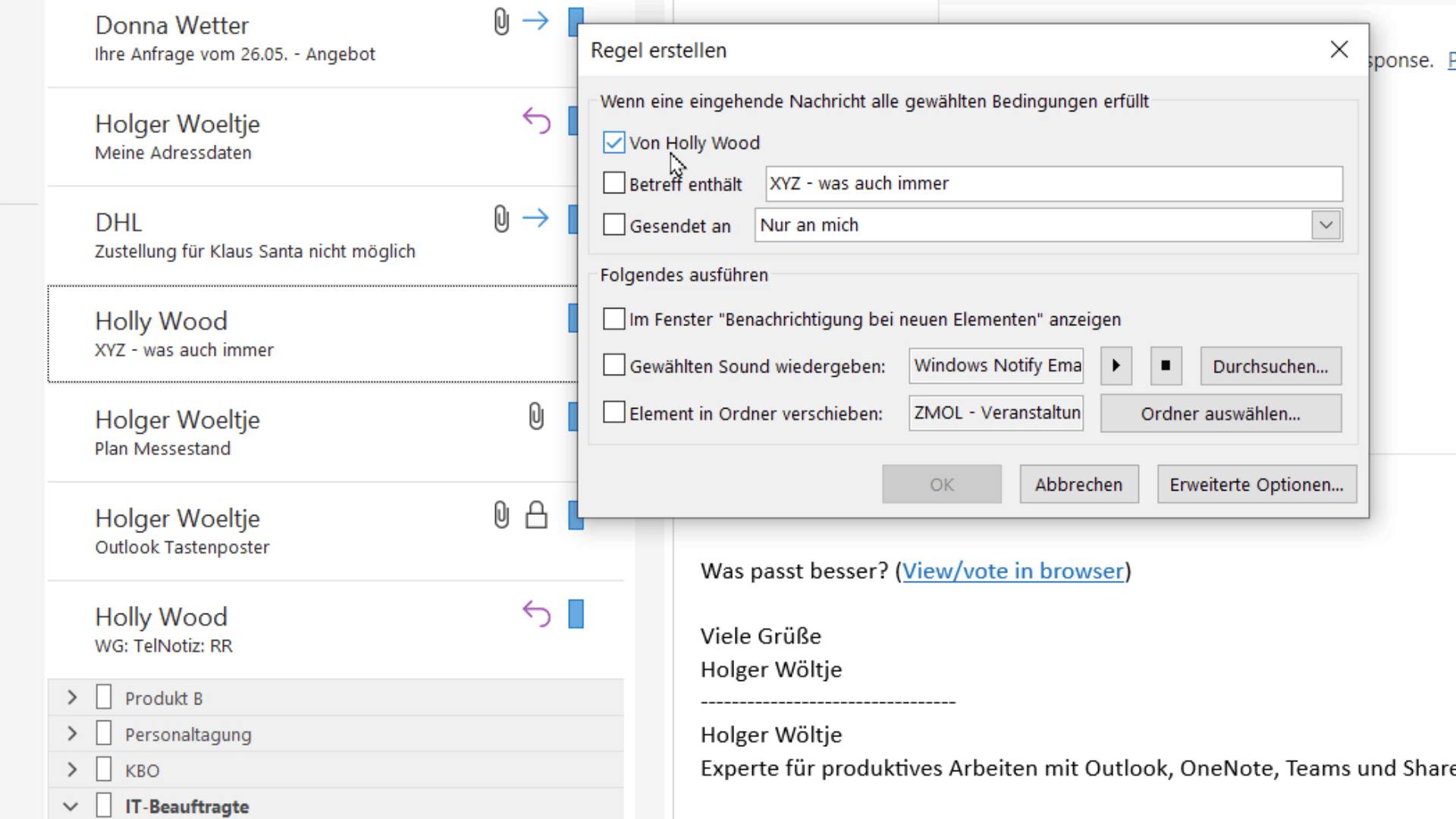 Outlook-Regeln für E-Mails bestimmter Absender erstellen