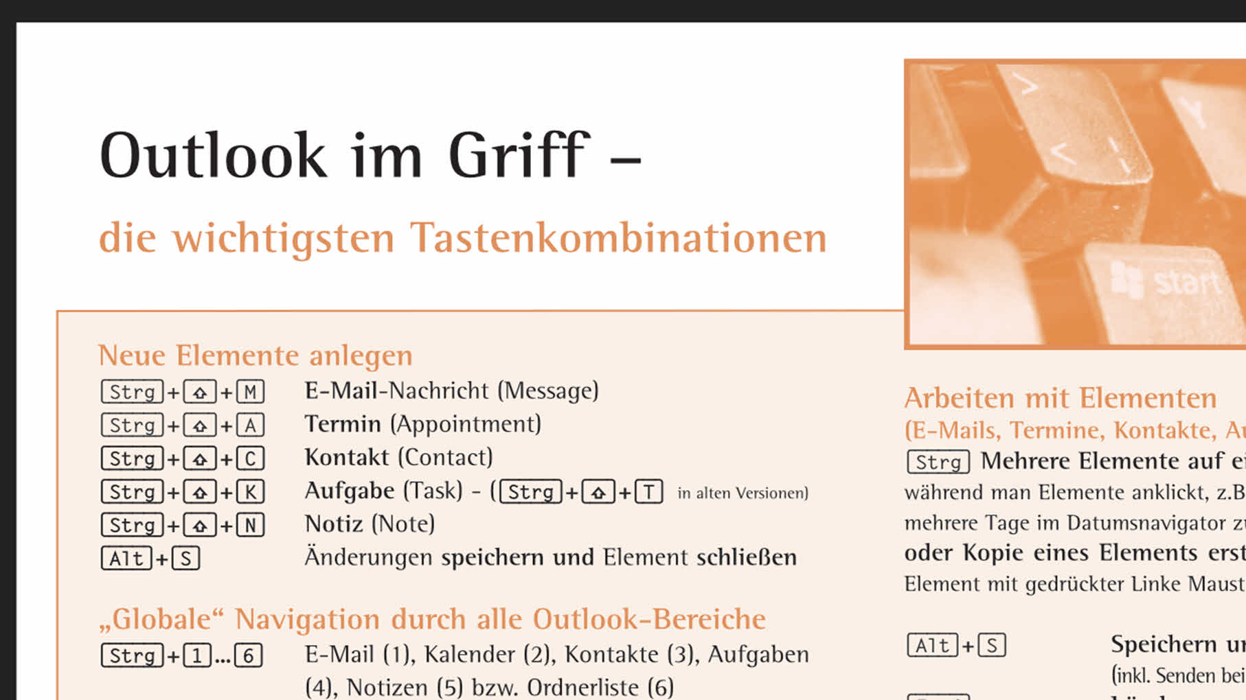 Outlook Tastenposter zu Online-Seminar Zeitmanagement mit Office 365