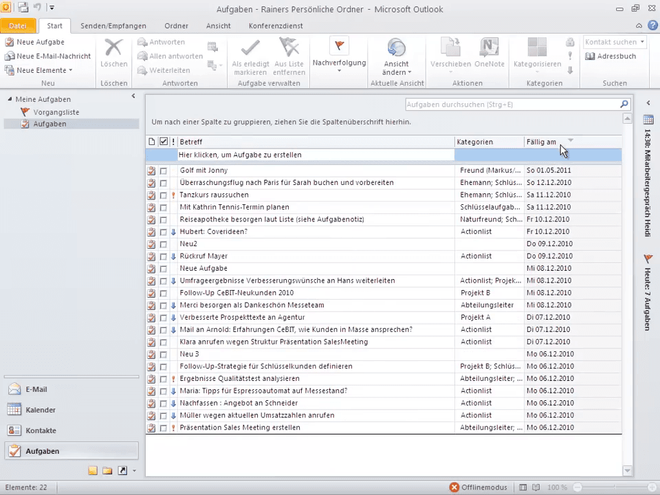Sortieren der Aufgaben nach Fälligkeitsdatum