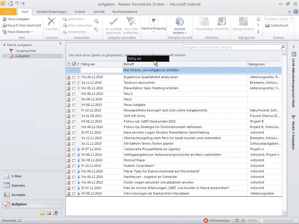 Ändern der Reihenfolge der Felder
