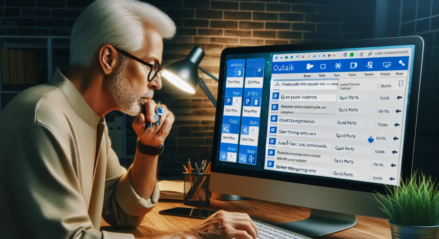 Person mit grauem Haar und Brille verwendet einen Desktop-Computer in einem schwach beleuchteten Raum und analysiert Daten auf einem Bildschirm, auf dem verschiedene Softwareoptionen angezeigt werden.